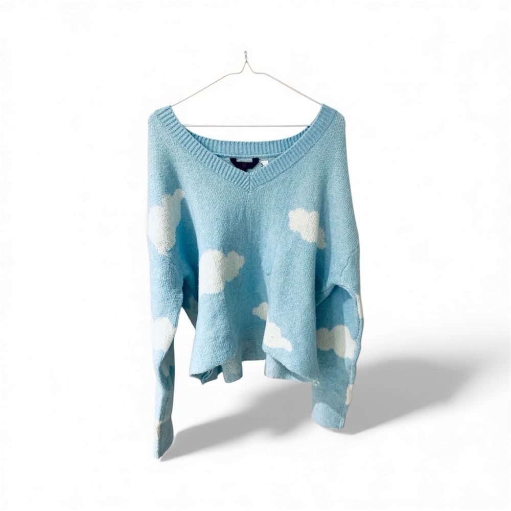 NOBO Light Blue Cloud Print V-Neck Sweater